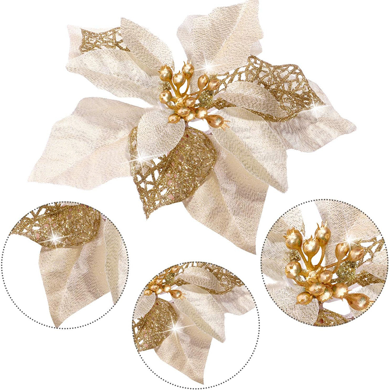 10Pcs Glitter Artificial Flowe - огляд і ціна Christmas Wreath Fake