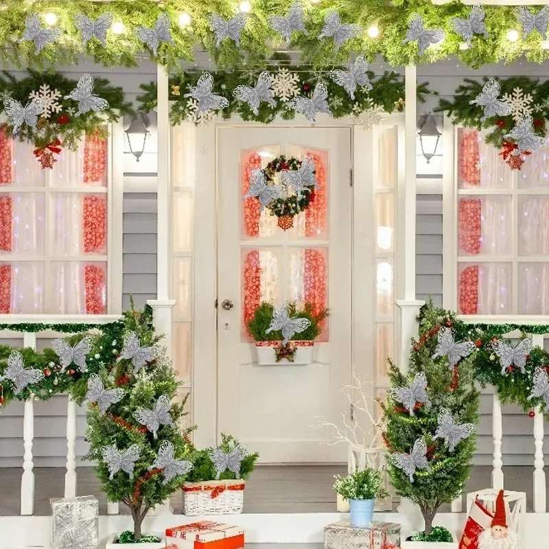 Silver Glitter Hollow Butterfl - огляд і ціна Christmas Wreath Fake